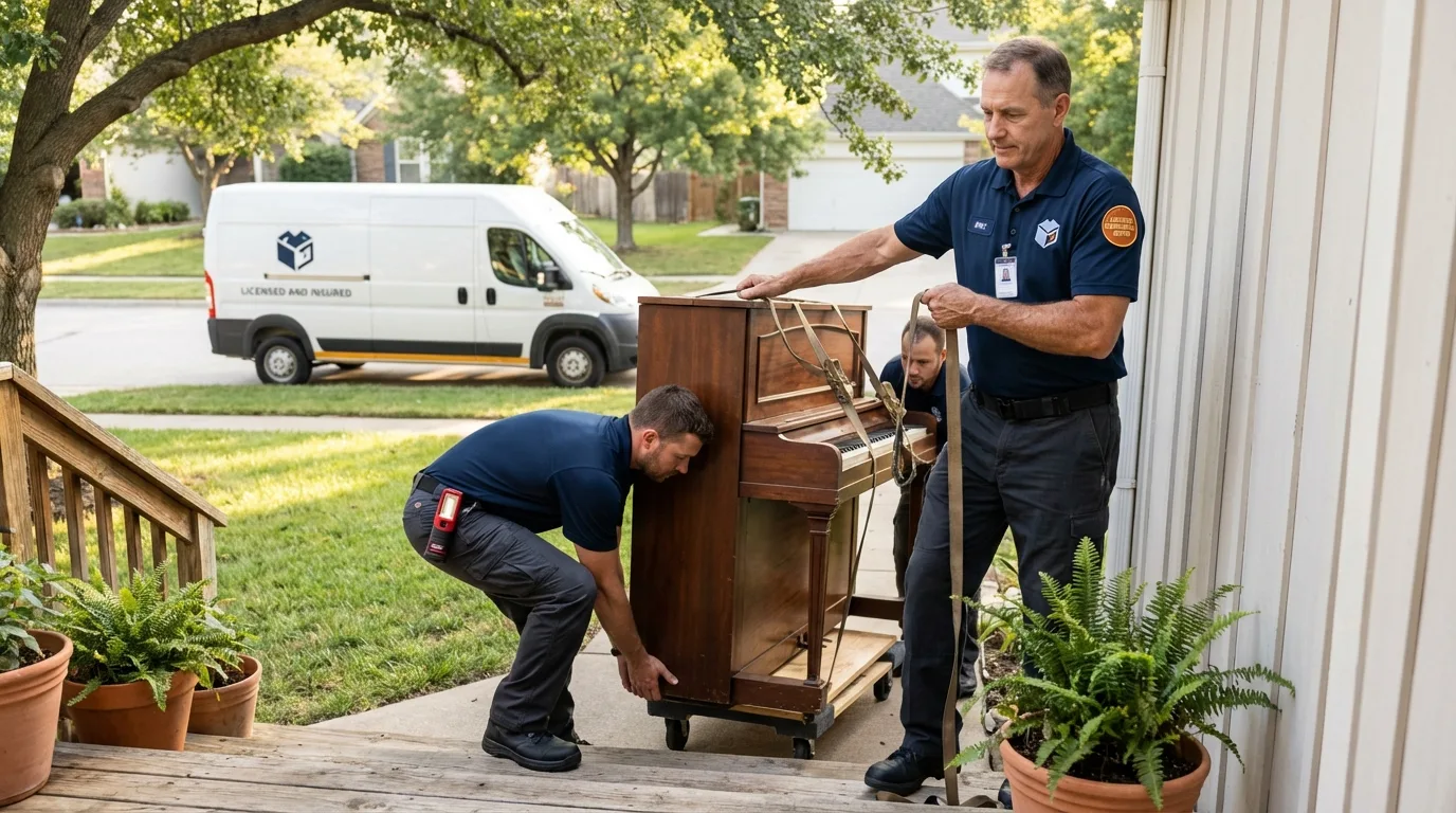 Licensed piano movers securing grand piano in Rainbow City, AL